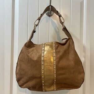 Kathy Van Zeeland Y2K Studded Gold Hobo Shoulder Bag